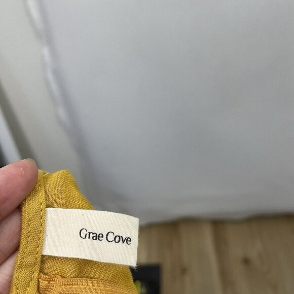GRAE COVE 100% Linen Wide-Leg Cropped Jumpsuit Mustard Yellow size Small - Picture 8 of 10